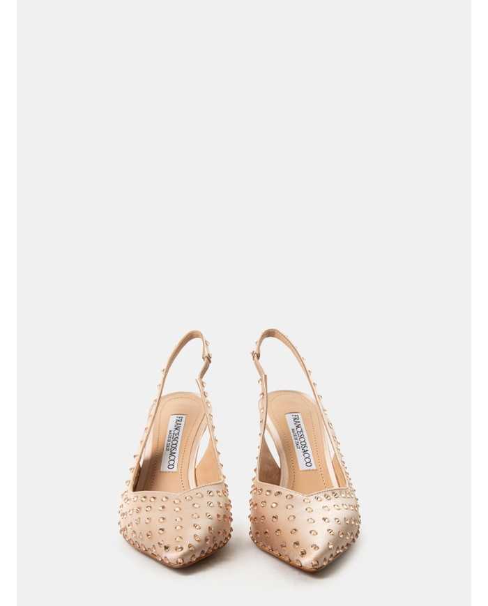 FRANCESCO SACCO Sandalo slingback in raso con swarovski