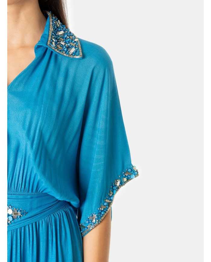 MIRIAM STELLA Abito lungo con colletto ricamato