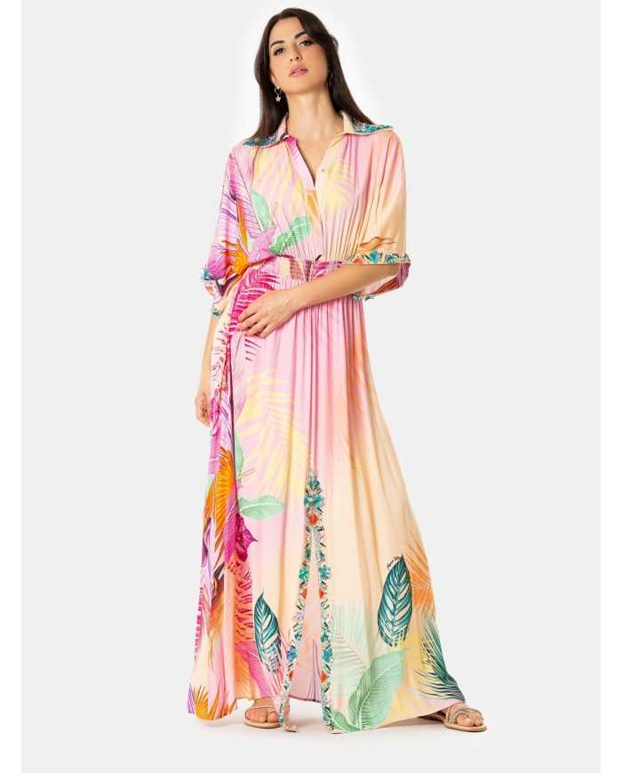 MIRIAM STELLA Abito lungo con colletto ricamato