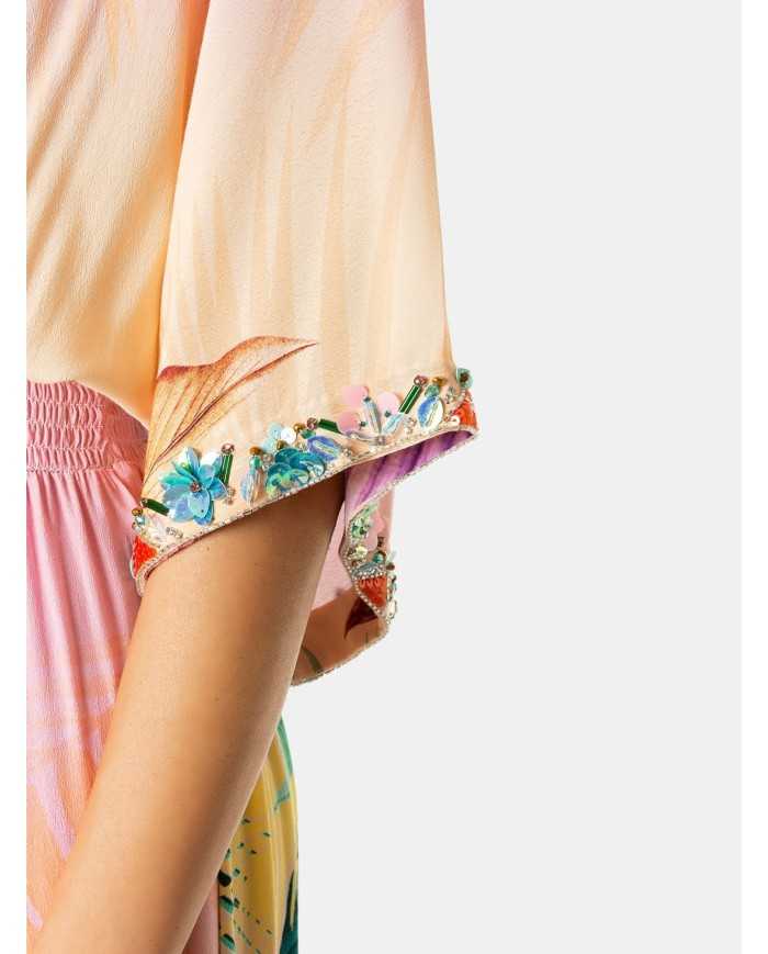 MIRIAM STELLA Abito lungo con colletto ricamato