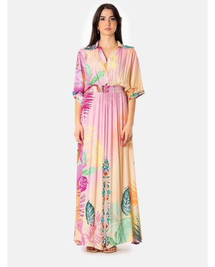 MIRIAM STELLA Abito lungo con colletto ricamato