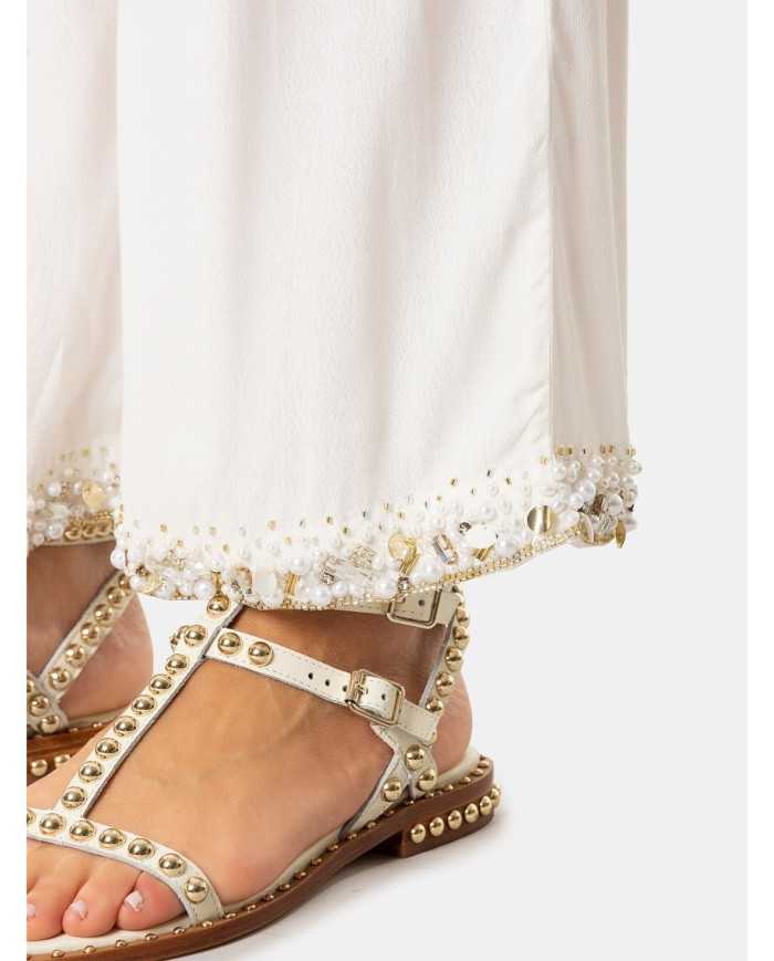 MIRIAM STELLA Pantalone a palazzo con ricamo