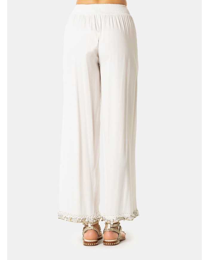 MIRIAM STELLA Pantalone a palazzo con ricamo