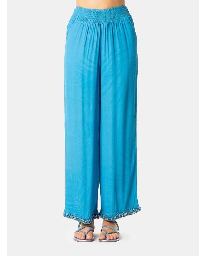 MIRIAM STELLA Pantalone palazzo con ricamo