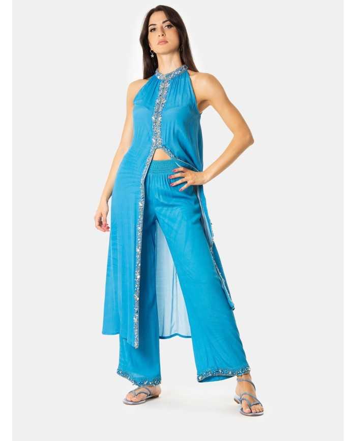 MIRIAM STELLA Pantalone palazzo con ricamo