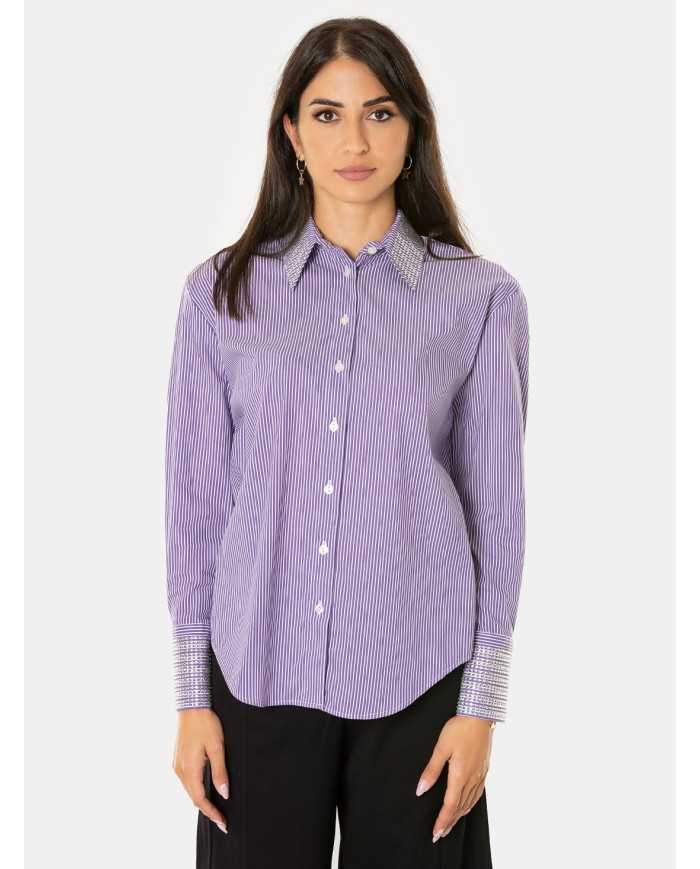 JIJIL Camicia rigata con strass