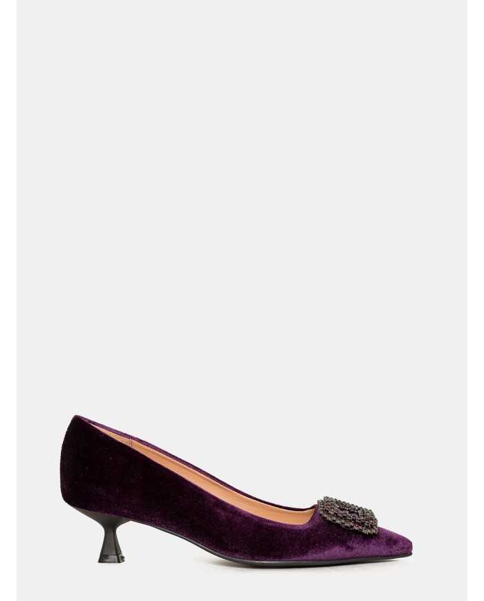 BIANCA DI' Decolletè in velluto con fibbia gioiello