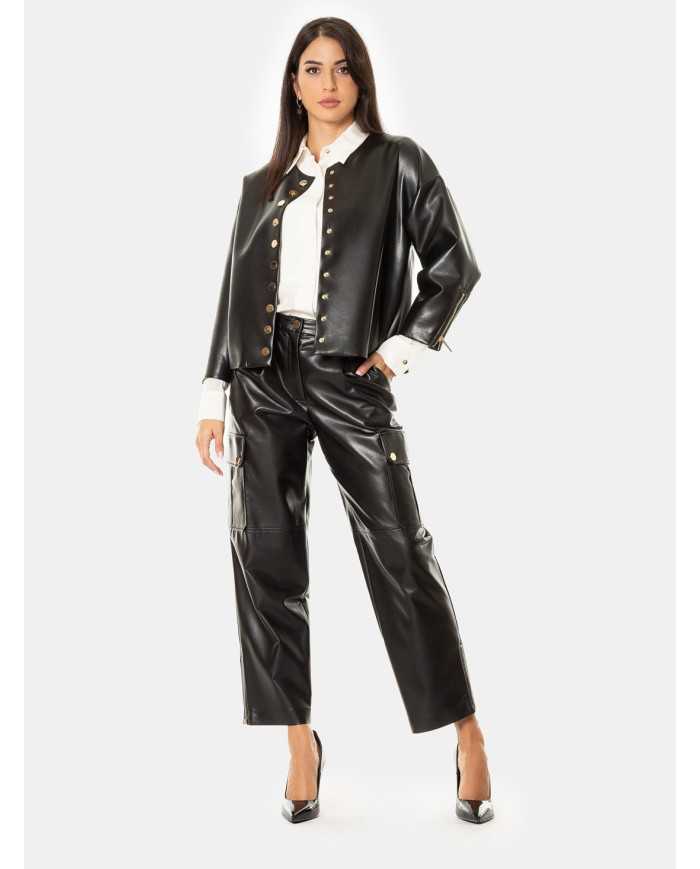 SIMONA CORSELLINI Pantalone cargo in ecopelle