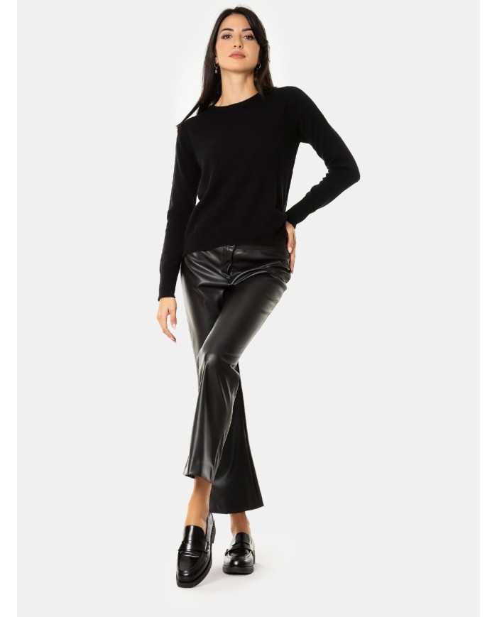 ROSSO Pantalone a trombetta in ecopelle