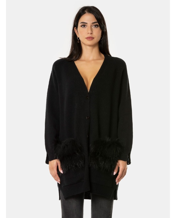 VANISE' Cardigan con pelliccia