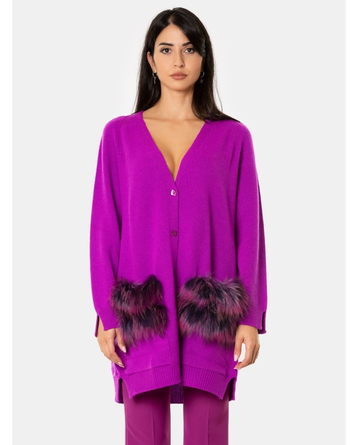VANISE' Cardigan con pelliccia