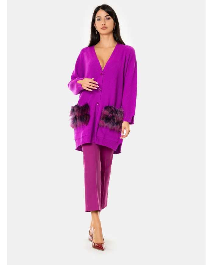 VANISE' Cardigan con pelliccia