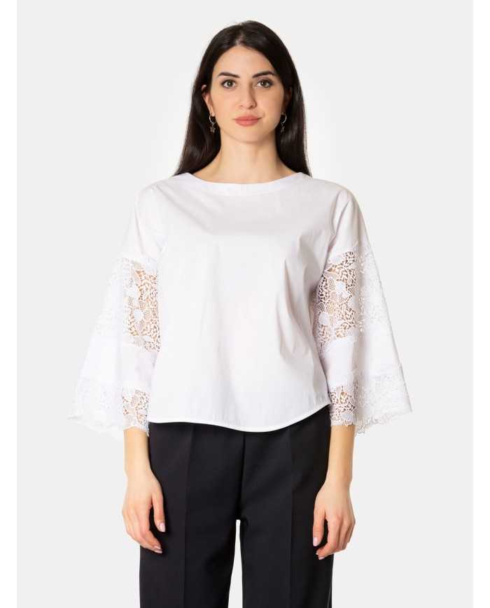 D.EXTERIOR Maglia in popeline con pizzo