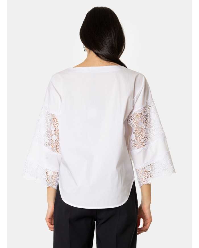 D.EXTERIOR Maglia in popeline con pizzo