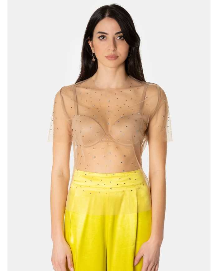 JIJIL Top in tulle con strass