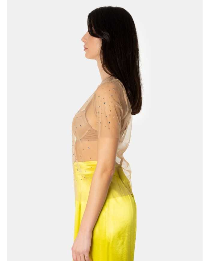 JIJIL Top in tulle con strass