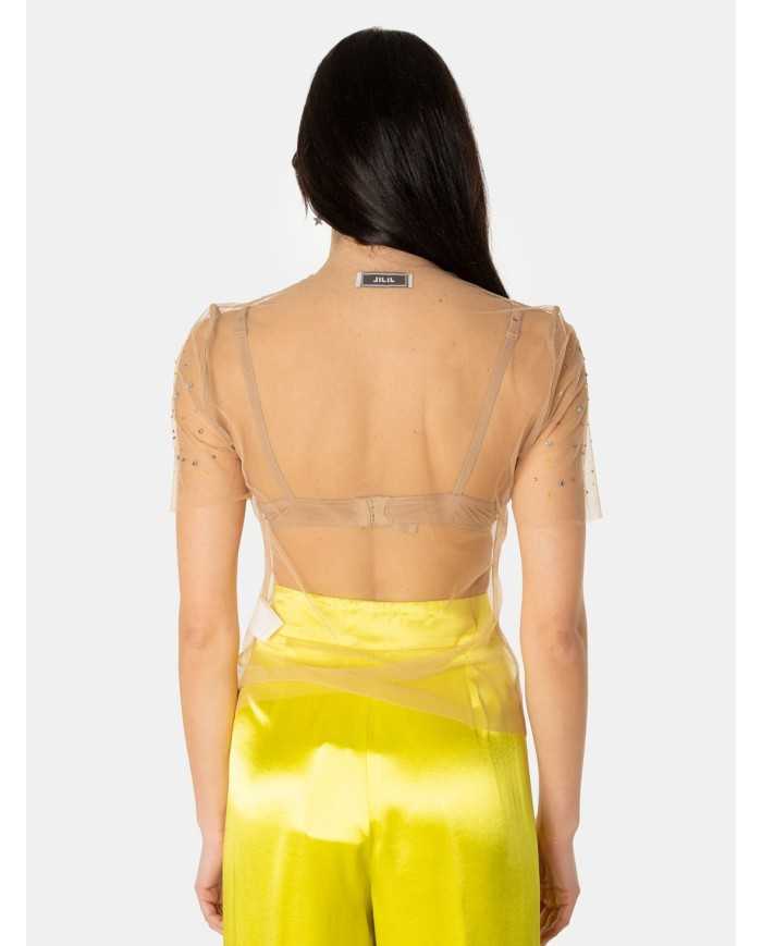 JIJIL Top in tulle con strass