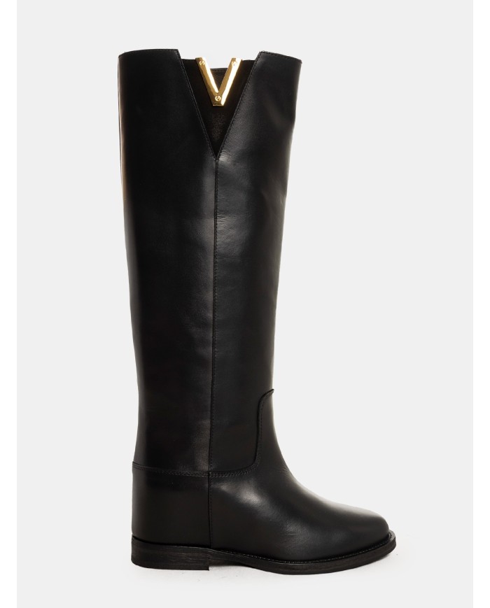 Via Roma 15 Stivale in pelle con V oro e inserto in camoscio