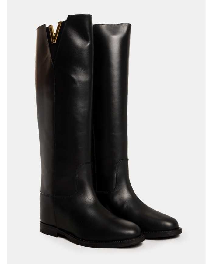 Via Roma 15 Stivale in pelle con V oro e inserto in camoscio