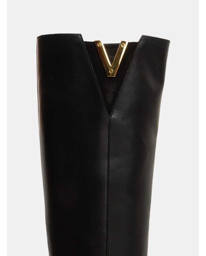 Via Roma 15 Stivale in pelle con V oro e inserto in camoscio