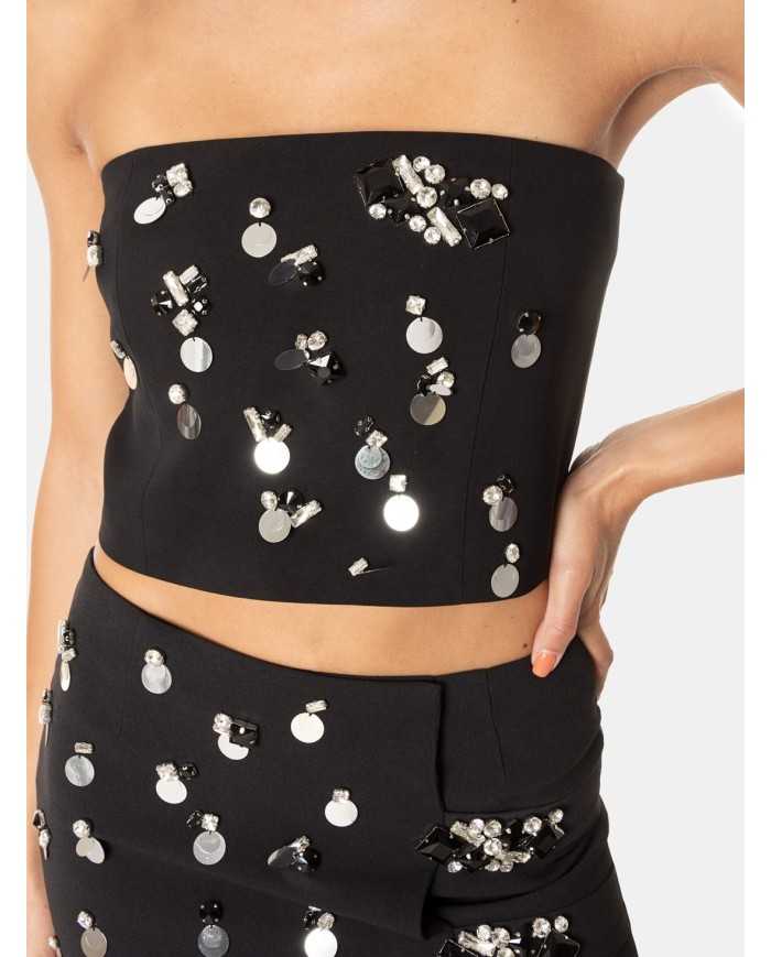 ISABELLE BLANCHE paris Bustier con ricami pietre e paillettes