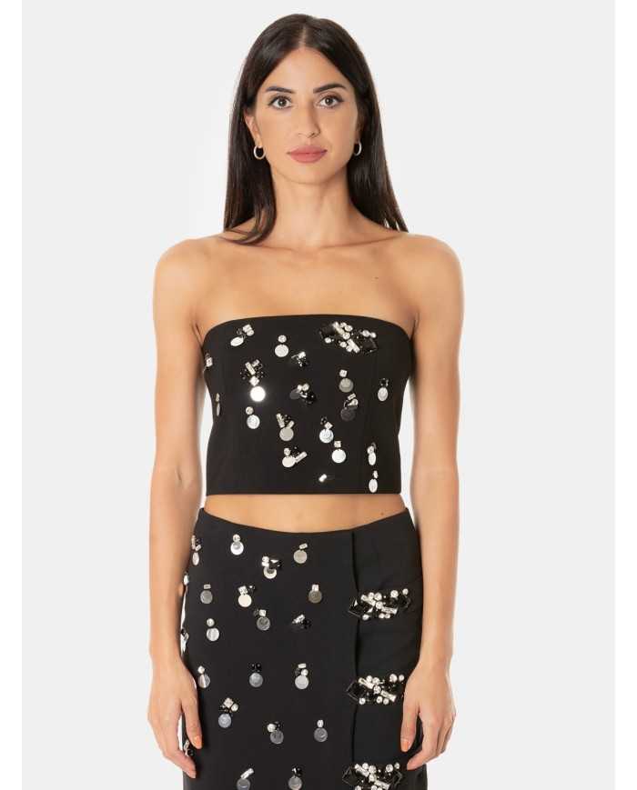 ISABELLE BLANCHE paris Bustier con ricami pietre e paillettes