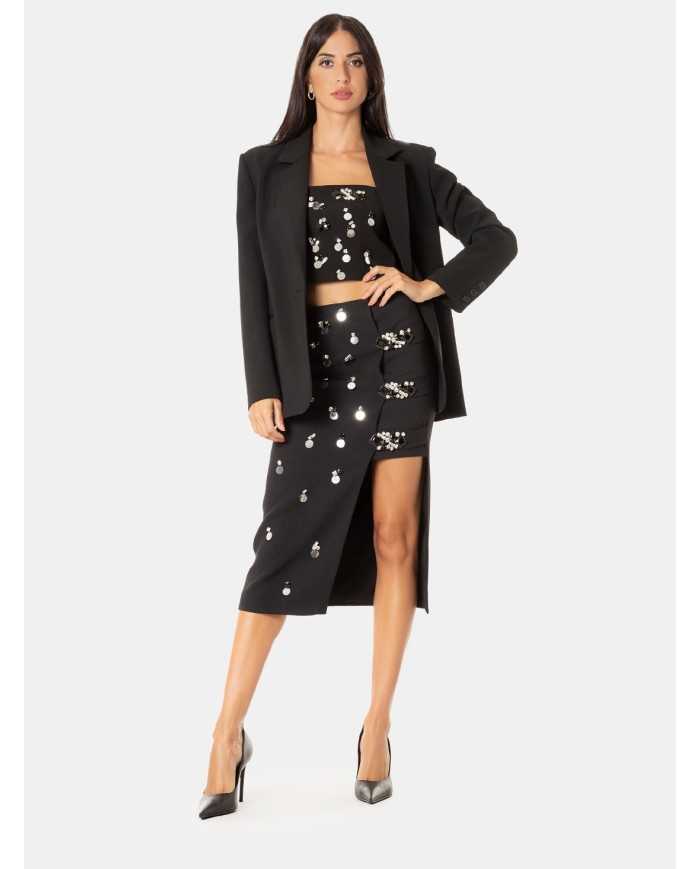 ISABELLE BLANCHE paris Gonna con ricami pietre e paillettes