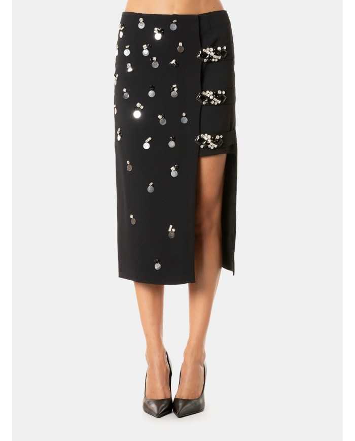 ISABELLE BLANCHE paris Gonna con ricami pietre e paillettes