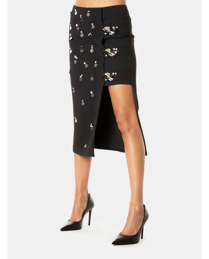 ISABELLE BLANCHE paris Gonna con ricami pietre e paillettes