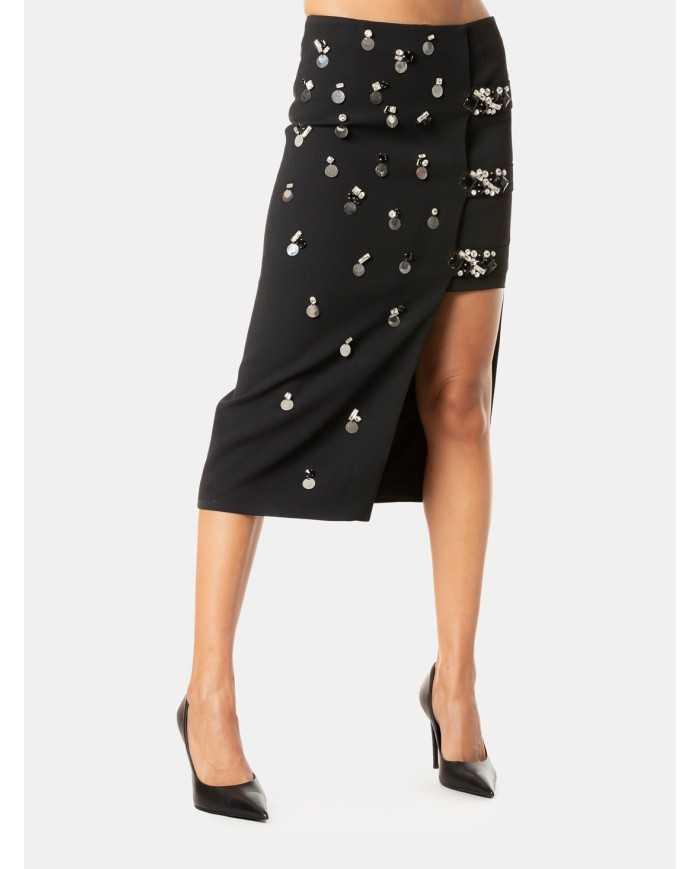 ISABELLE BLANCHE paris Gonna con ricami pietre e paillettes