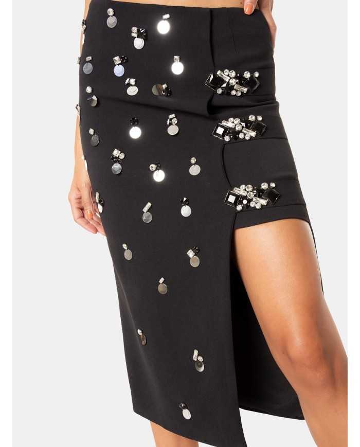 ISABELLE BLANCHE paris Gonna con ricami pietre e paillettes