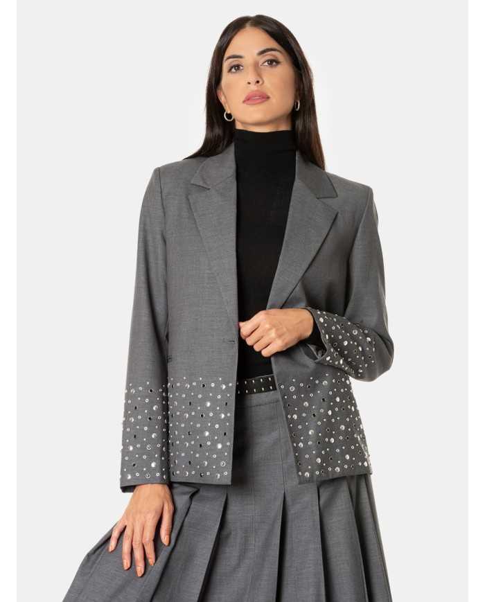 ISABELLE BLANCHE paris Blazer monopetto con applicazioni strass e borchie