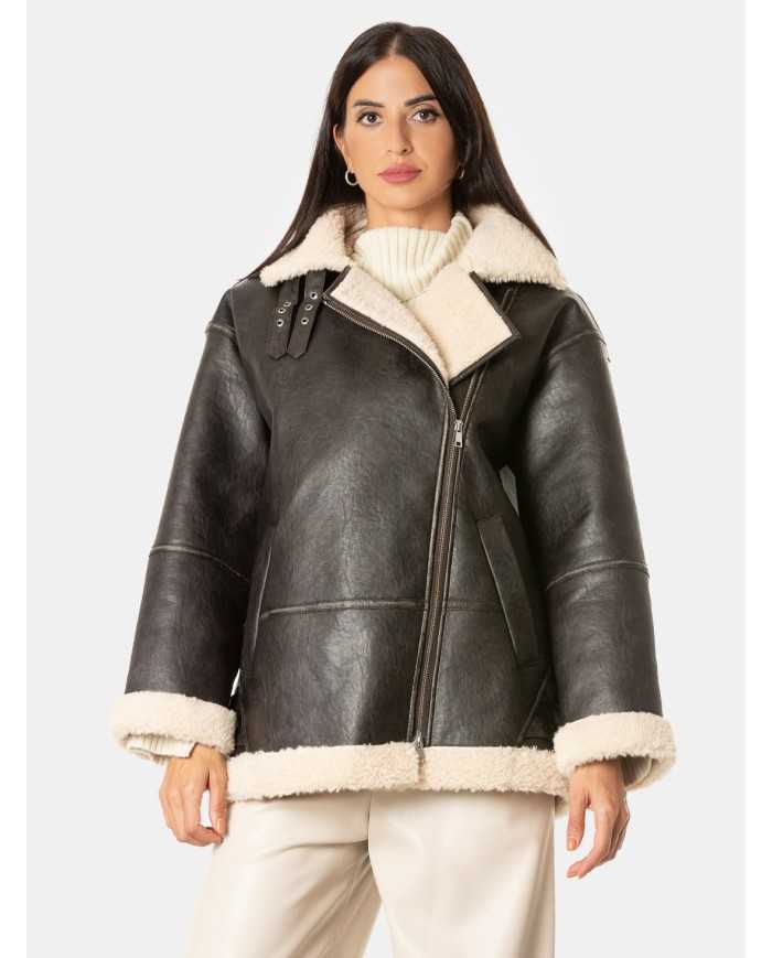 ISABELLE BLANCHE paris Montone in ecopelle con dettagli delavè