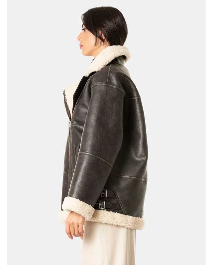 ISABELLE BLANCHE paris Montone in ecopelle con dettagli delavè