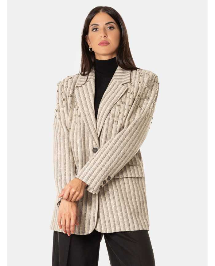 ISABELLE BLANCHE paris Blazer in lana rigata con macroborchie