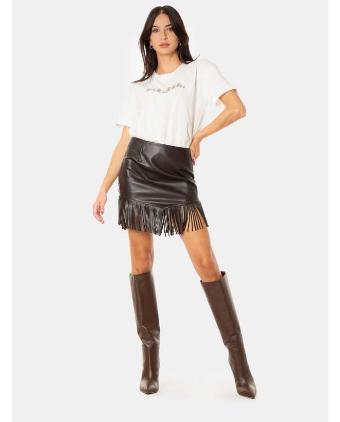 JIJIL Gonna in ecopelle con frange