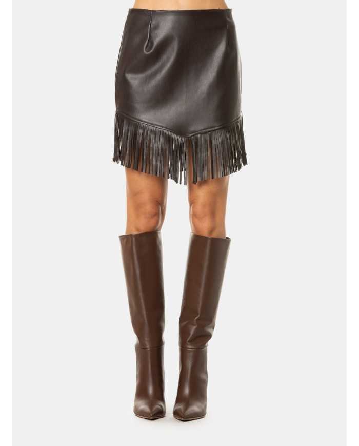 JIJIL Gonna in ecopelle con frange