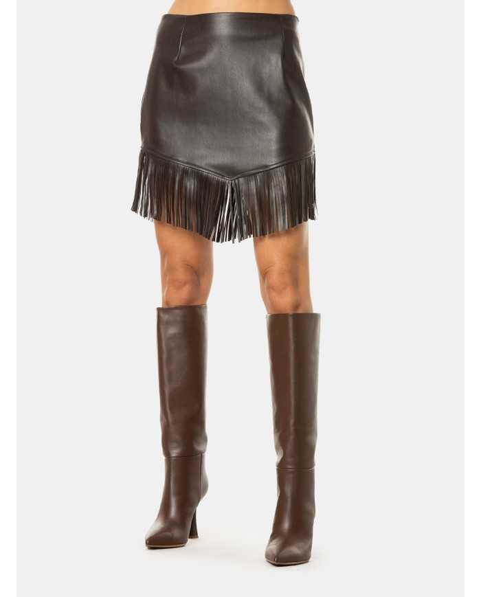 JIJIL Gonna in ecopelle con frange