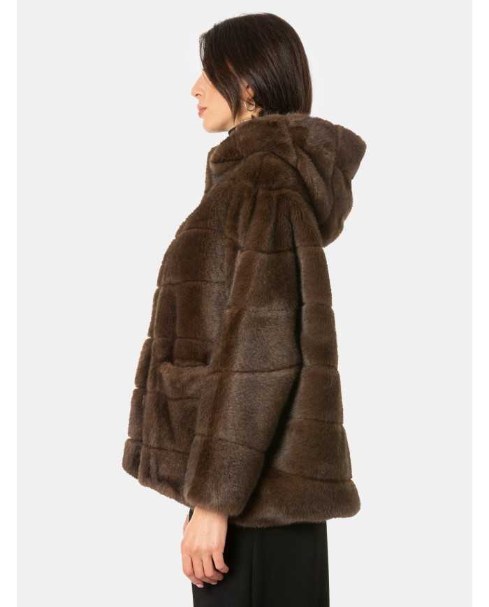 ZOE PARIS Ecopelliccia corta con cappuccio