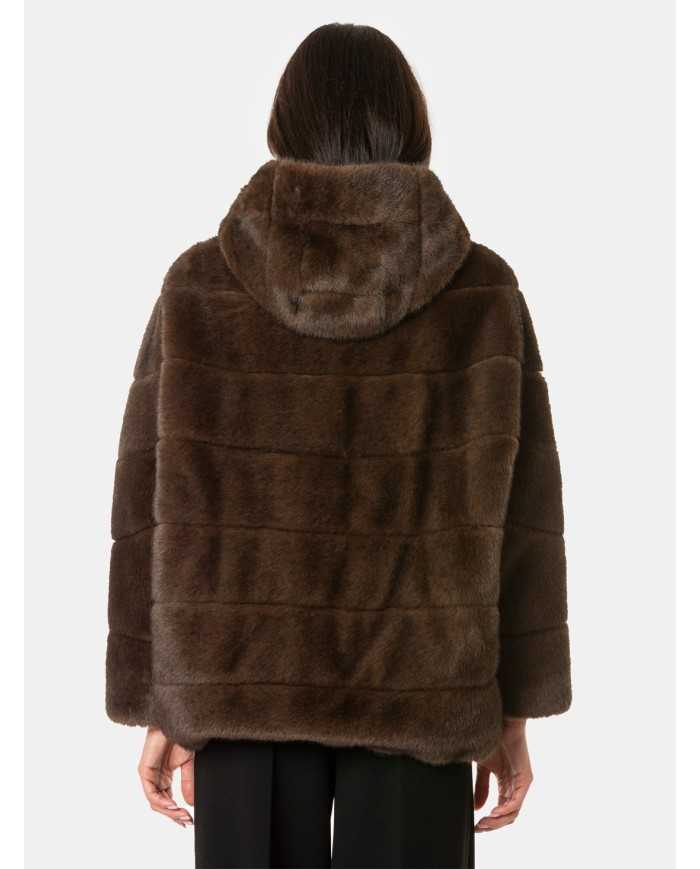 ZOE PARIS Ecopelliccia corta con cappuccio