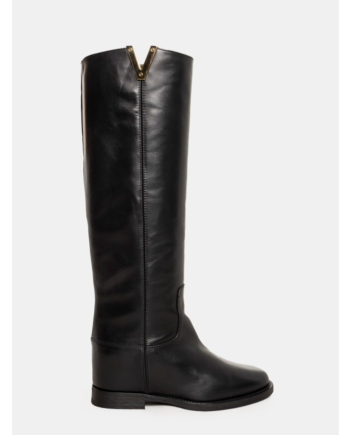 Via Roma 15 Stivale in pelle con V oro