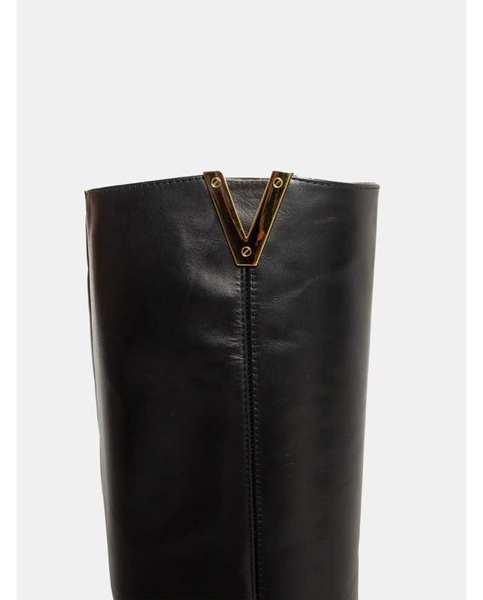 Via Roma 15 Stivale in pelle con V oro