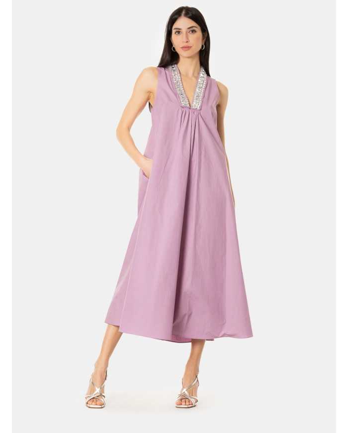 ISABELLE BLANCHE paris Abito in popeline con scollo strass