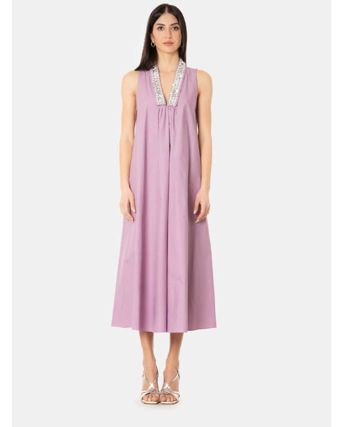 ISABELLE BLANCHE paris Abito in popeline con scollo strass