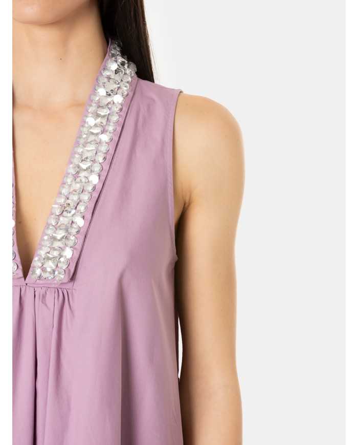 ISABELLE BLANCHE paris Abito in popeline con scollo strass