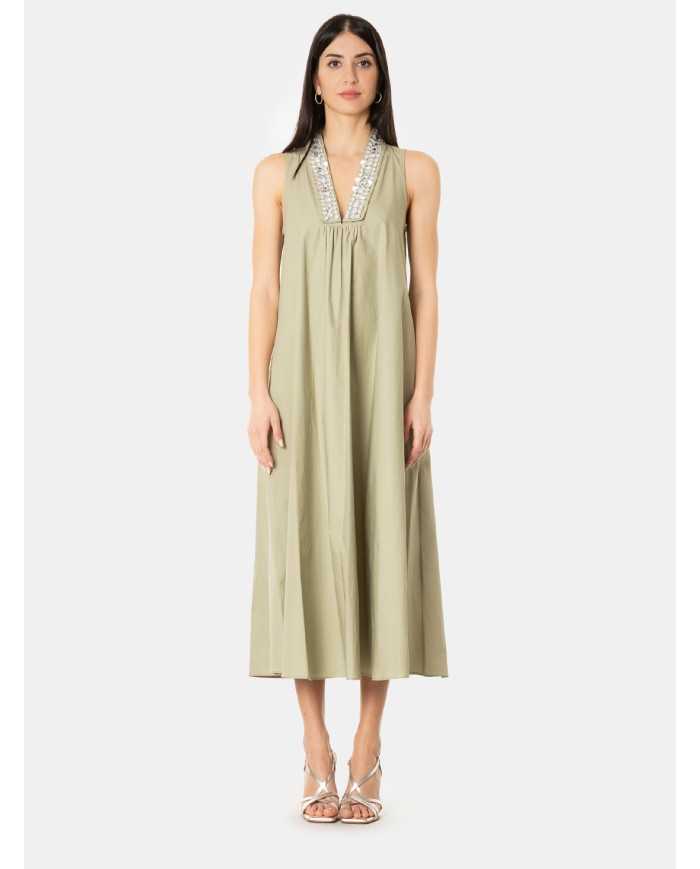 ISABELLE BLANCHE paris Abito in popeline con scollo strass