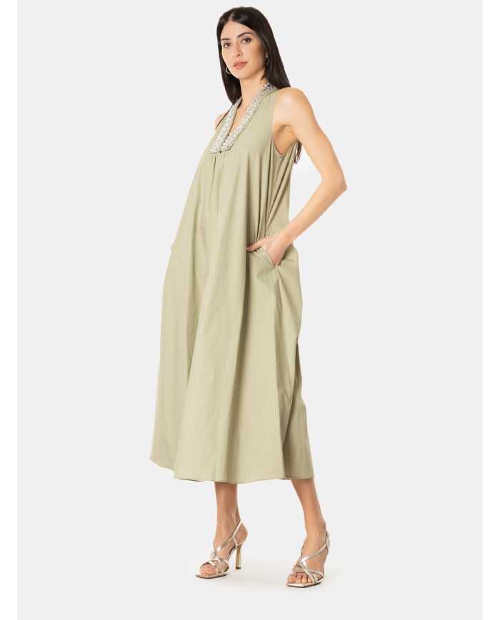 ISABELLE BLANCHE paris Abito in popeline con scollo strass