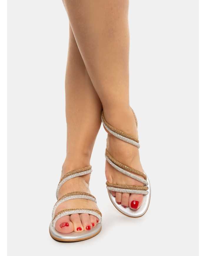 MOSAIC Sandalo flat con strass double color
