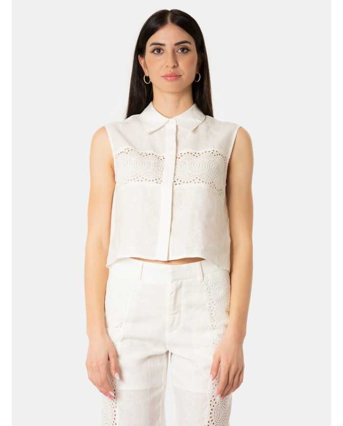 ISABELLE BLANCHE paris Top smanicato in lino