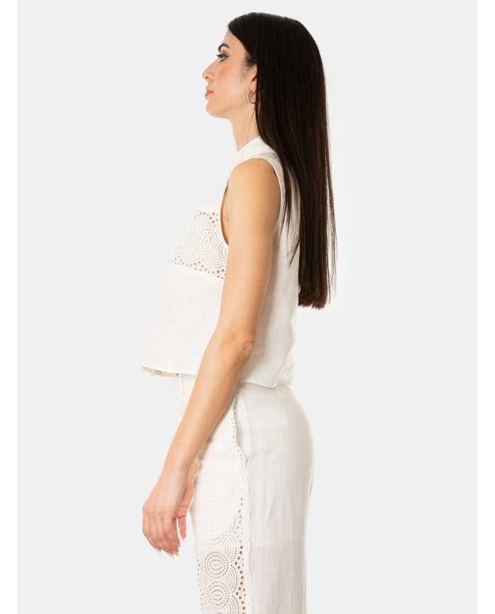 ISABELLE BLANCHE paris Top smanicato in lino